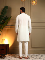 Jyoti Fashion Men's White Armani Lachka Sequins Embroidered Kurta with Pajama