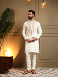 Jyoti Fashion Men's White Armani Lachka Sequins Embroidered Kurta with Pajama