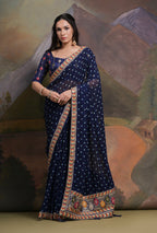 Jyoti Fashion Women's Navy Blue Coding Sequence Georgette Saree with Blouse - Distacart