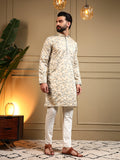 Jyoti Fashion Men's Cream Royal Silk Sequins Embroidered Kurta with Pajama