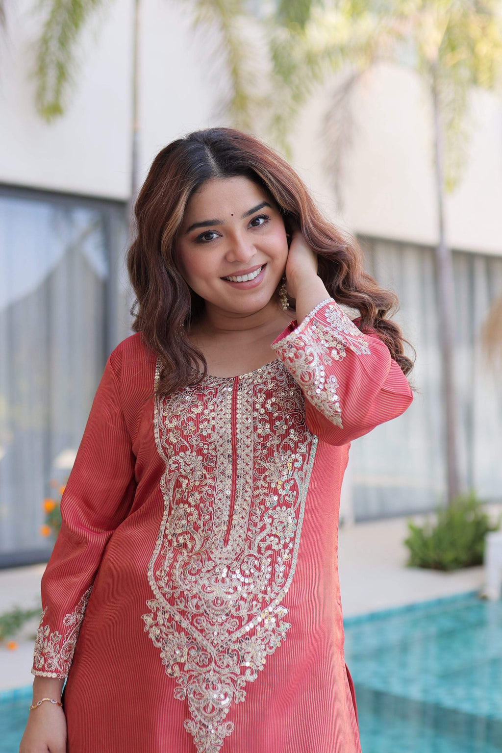 Jyoti Fashion Gajri Viscose Embroidered Designer Kurta Set with Batwa - Distacart