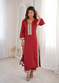 Jyoti Fashion Maroon Natural Crepe Real Mirror Lace Work Designer Kurta Set with Batwa - Distacart