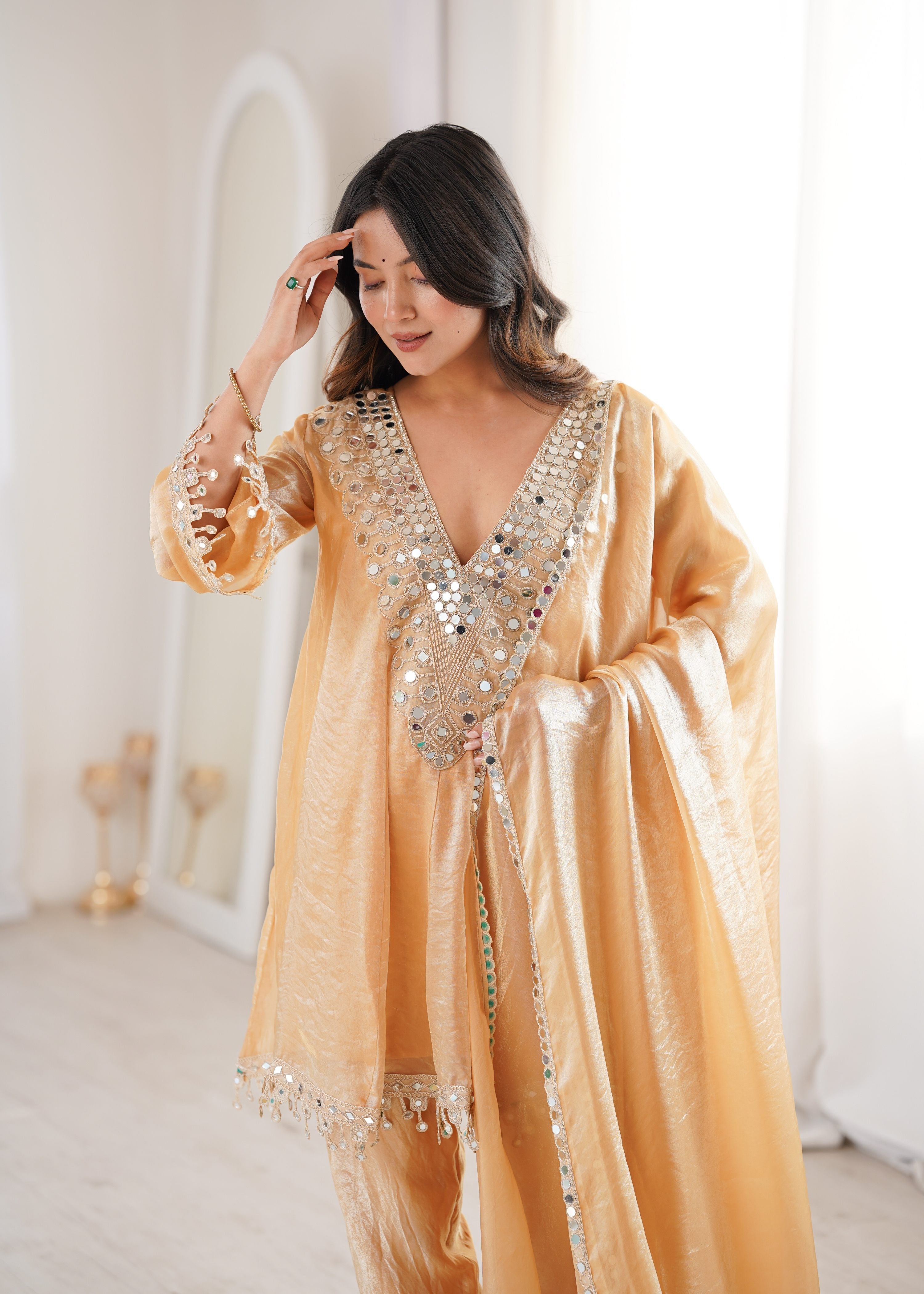 Jyoti Fashion Beige Fendy Embroidered Designer Kurta Set With Dupatta - Distacart