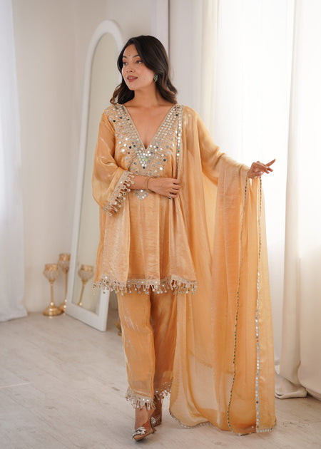 Jyoti Fashion Beige Fendy Embroidered Designer Kurta Set With Dupatta