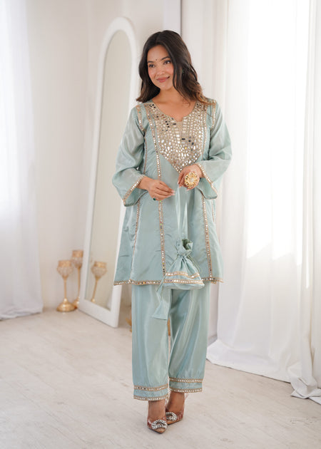 Jyoti Fashion Sky Blue HO Silk Embroidered Designer Kurta Set with Batwa