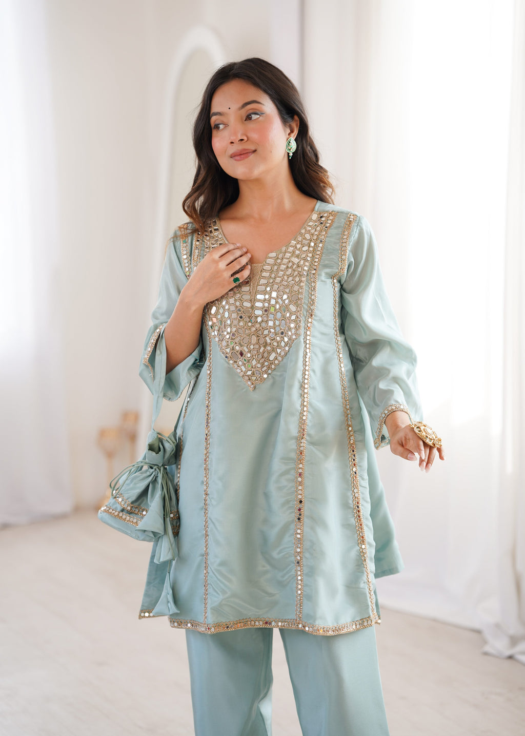 Jyoti Fashion Sky Blue HO Silk Embroidered Designer Kurta Set with Batwa - Distacart