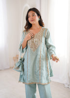 Jyoti Fashion Sky Blue HO Silk Embroidered Designer Kurta Set with Batwa - Distacart