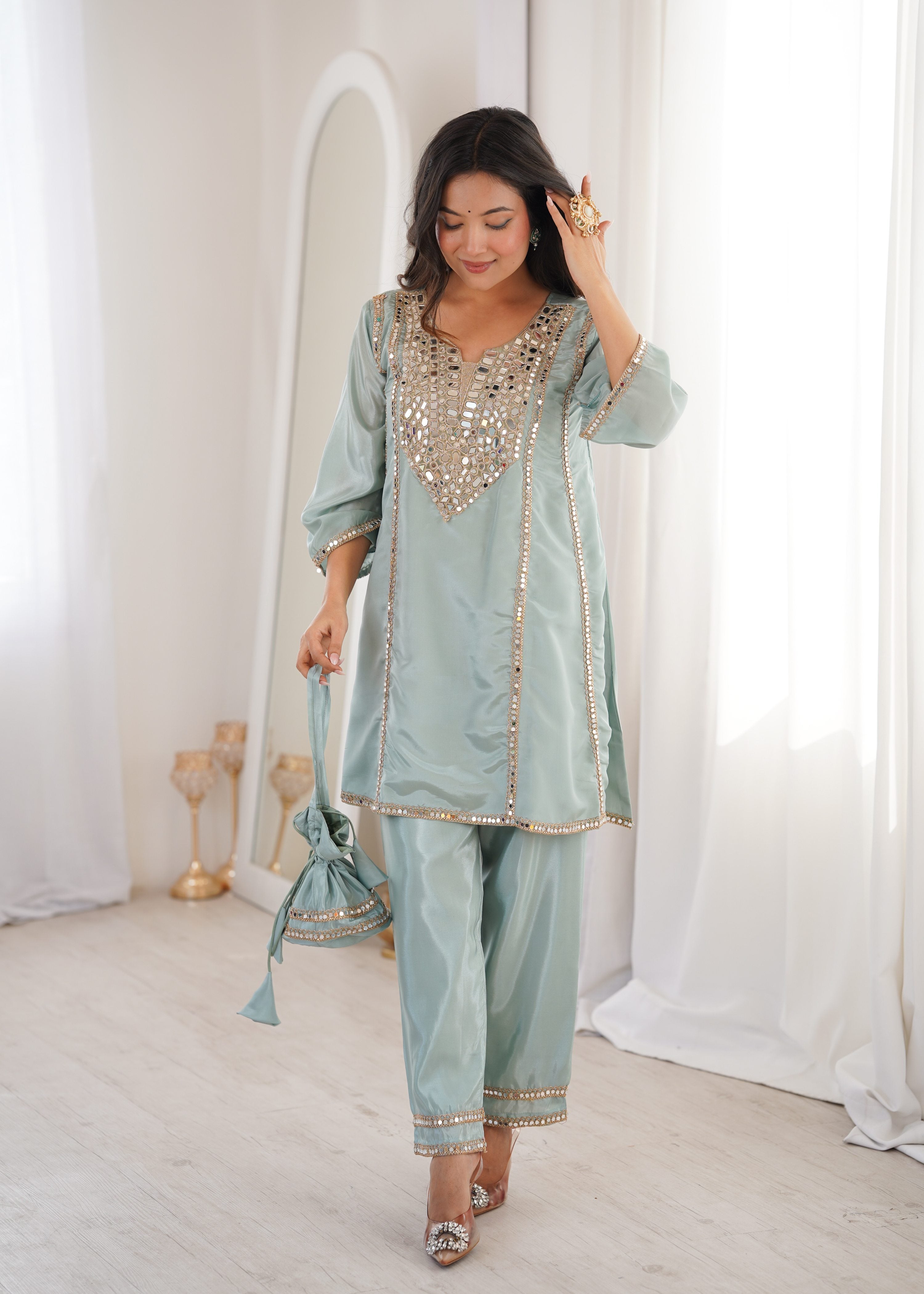Jyoti Fashion Sky Blue HO Silk Embroidered Designer Kurta Set with Batwa - Distacart