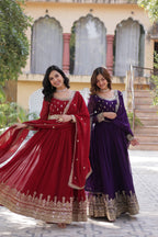 Jyoti Fashion Maroon & Purple Faux Blooming Embroidered Combo Anarkali Set With Dupatta