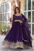 Jyoti Fashion Purple Faux Blooming Embroidered Anarkali Set With Dupatta