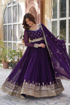 Jyoti Fashion Purple Faux Blooming Embroidered Anarkali Set With Dupatta