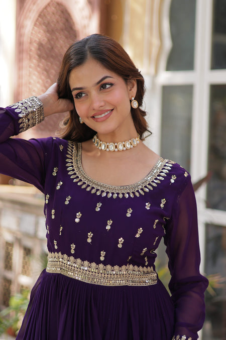 Jyoti Fashion Purple Faux Blooming Embroidered Anarkali Set With Dupatta