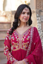 Jyoti Fashion Pink Faux Blooming Embroidered Anarkali Set With Dupatta