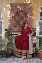 Jyoti Fashion Maroon Faux Blooming Embroidered Anarkali Set With Dupatta