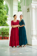 Jyoti Fashion Maroon & Rama Faux Blooming Beads Embroidered Anarkali Set