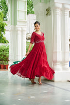 Jyoti Fashion Maroon Faux Blooming Beads Embroidered Anarkali Set