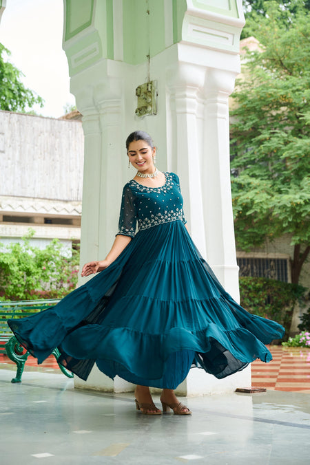 Jyoti Fashion Rama Faux Blooming Beads Embroidered Anarkali Set