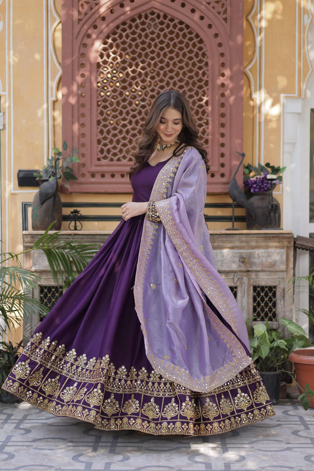 Jyoti Fashion Purple Star Georgette Embroidered Anarkali Set with Dupatta