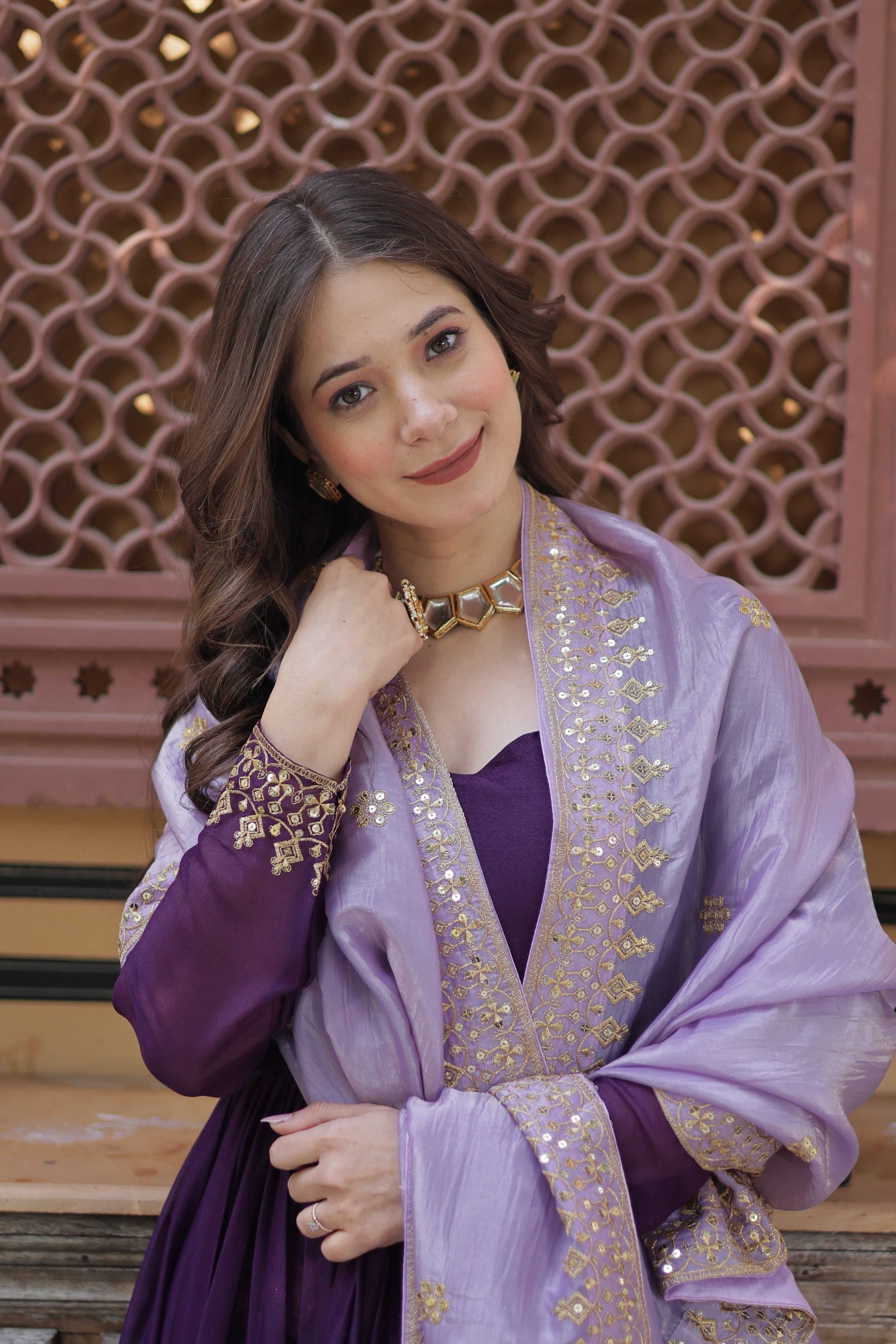 Jyoti Fashion Purple Star Georgette Embroidered Anarkali Set with Dupatta