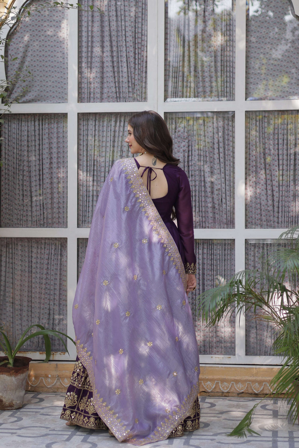 Jyoti Fashion Purple Star Georgette Embroidered Anarkali Set with Dupatta