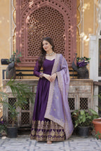Jyoti Fashion Purple Star Georgette Embroidered Anarkali Set with Dupatta
