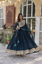 Jyoti Fashion Rama Faux Blooming Embroidered Anarkali Set with Dupatta