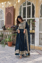 Jyoti Fashion Rama Faux Blooming Embroidered Anarkali Set with Dupatta