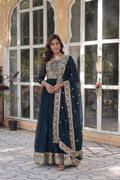 Jyoti Fashion Rama Faux Blooming Embroidered Anarkali Set with Dupatta