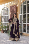 Jyoti Fashion Wine Faux Blooming Embroidered Anarkali Set with Dupatta