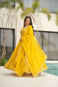Jyoti Fashion Yellow Faux Blooming Embroidered Anarkali Set with Dupatta