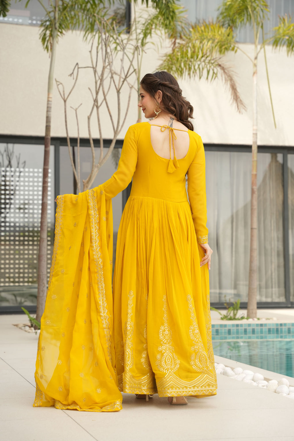 Jyoti Fashion Yellow Faux Blooming Embroidered Anarkali Set with Dupatta