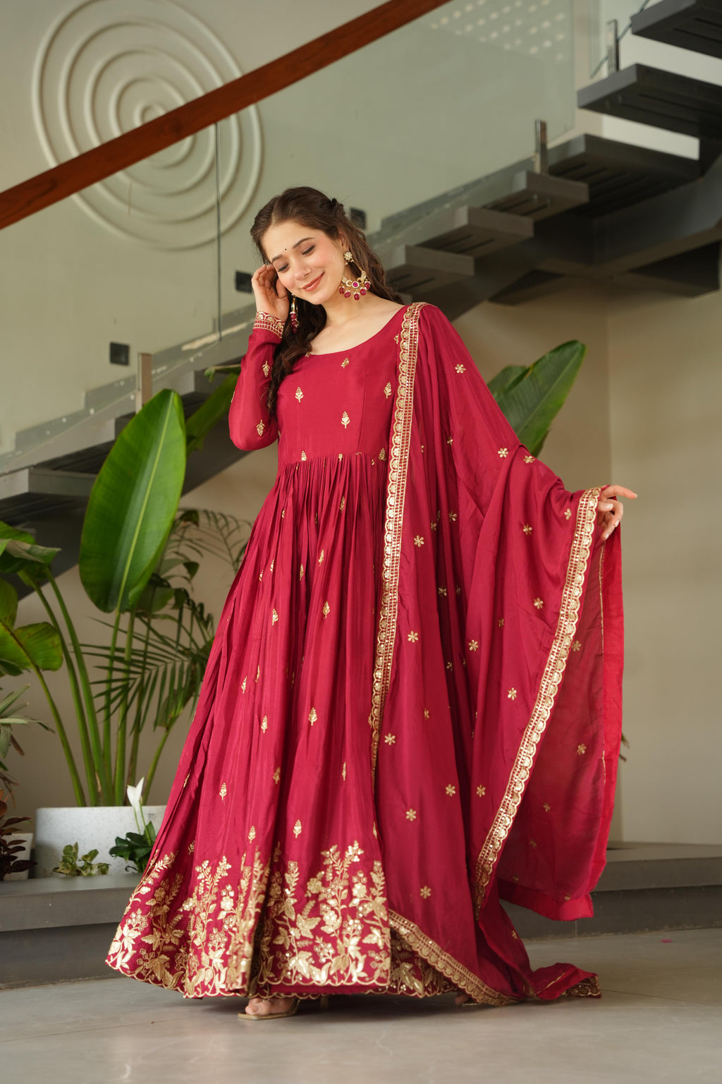 Jyoti Fashion Blue Chinon Sequins Embroidered Anarkali Set with Dupatta