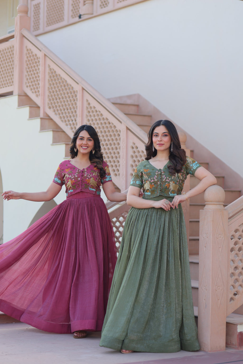 Jyoti Fashion Onion & Green Silver Crunchy Designer Combo Anarkali Set with Koti