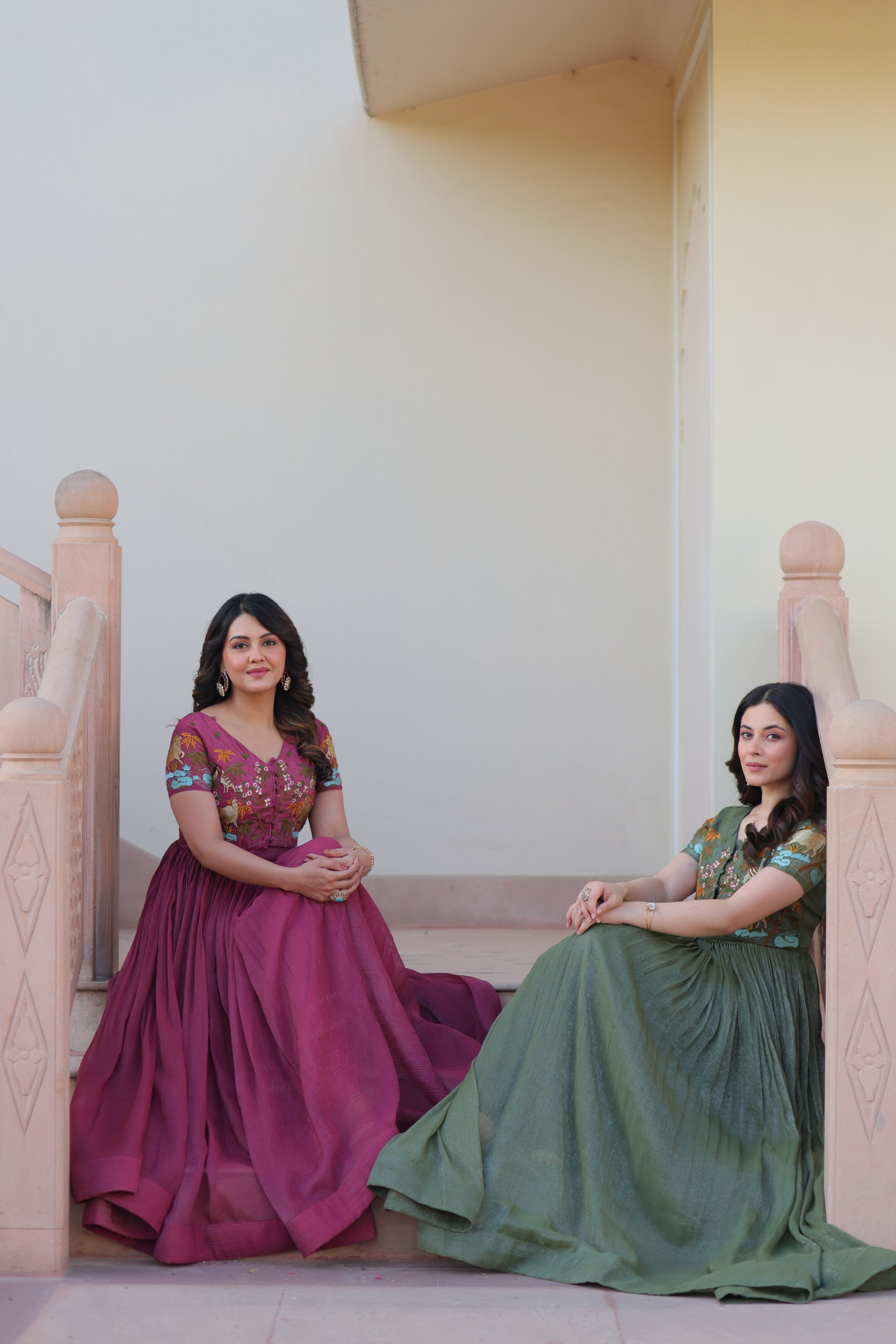 Jyoti Fashion Onion & Green Silver Crunchy Designer Combo Anarkali Set with Koti