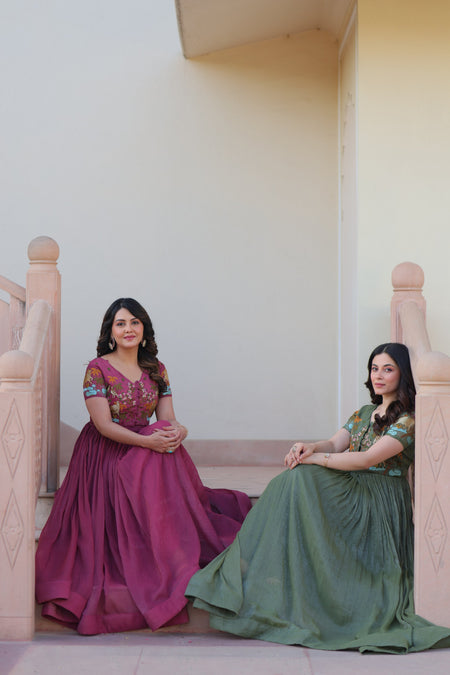 Jyoti Fashion Onion & Green Silver Crunchy Designer Combo Anarkali Set with Koti