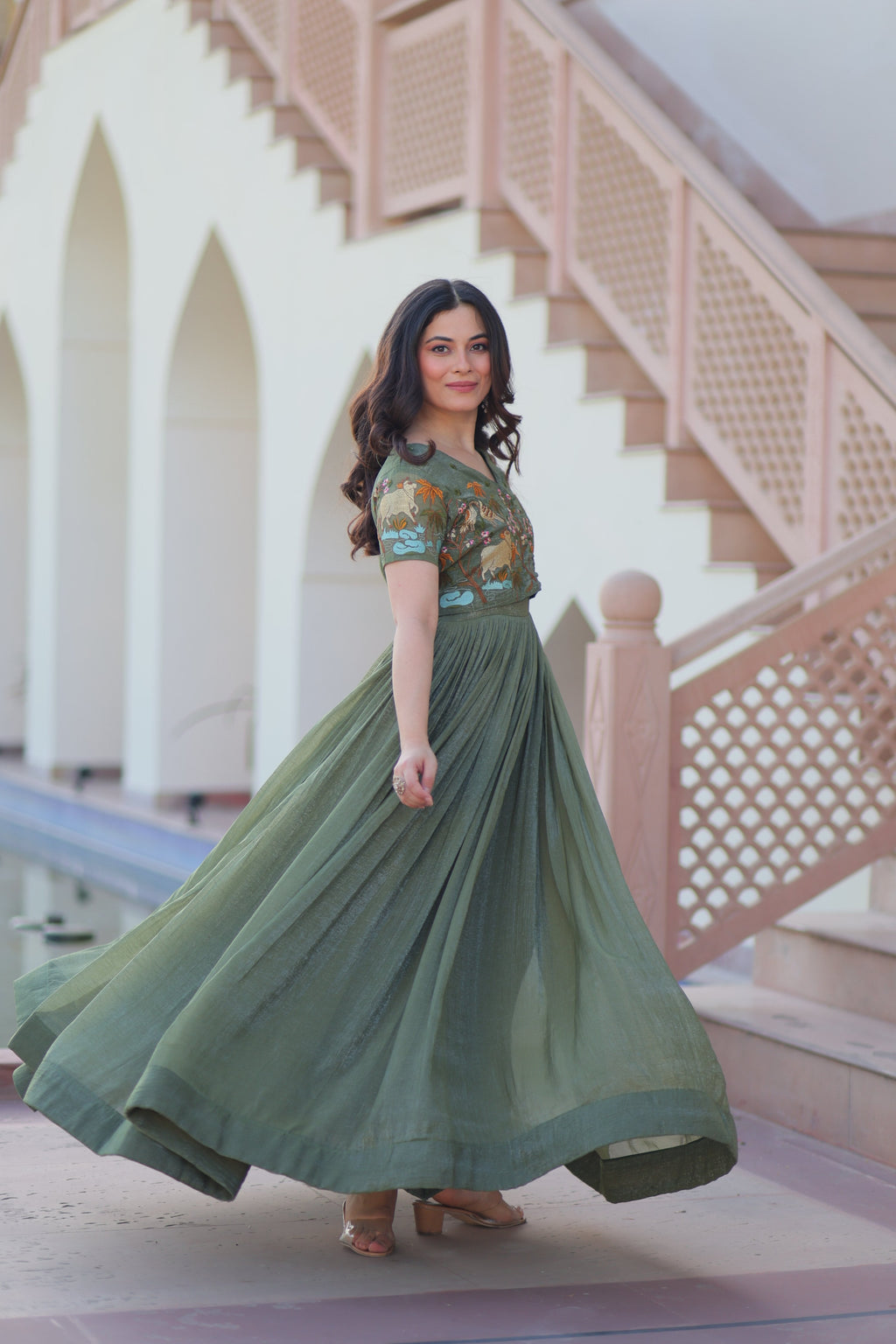 Jyoti Fashion Green Silver Crunchy Designer Anarkali Set with Koti