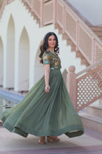 Jyoti Fashion Green Silver Crunchy Designer Anarkali Set with Koti