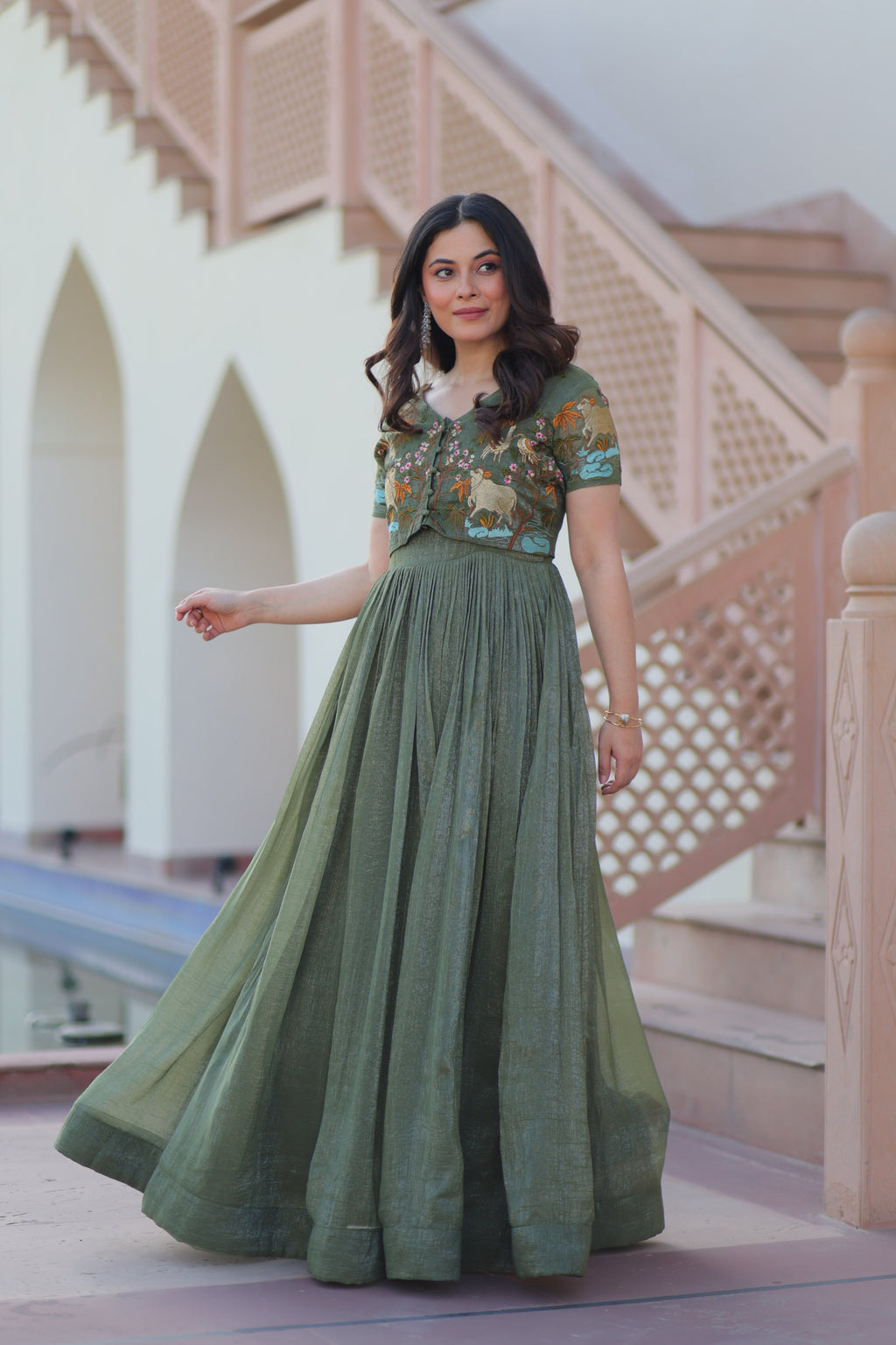 Jyoti Fashion Green Silver Crunchy Designer Anarkali Set with Koti