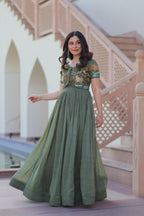 Jyoti Fashion Green Silver Crunchy Designer Anarkali Set with Koti