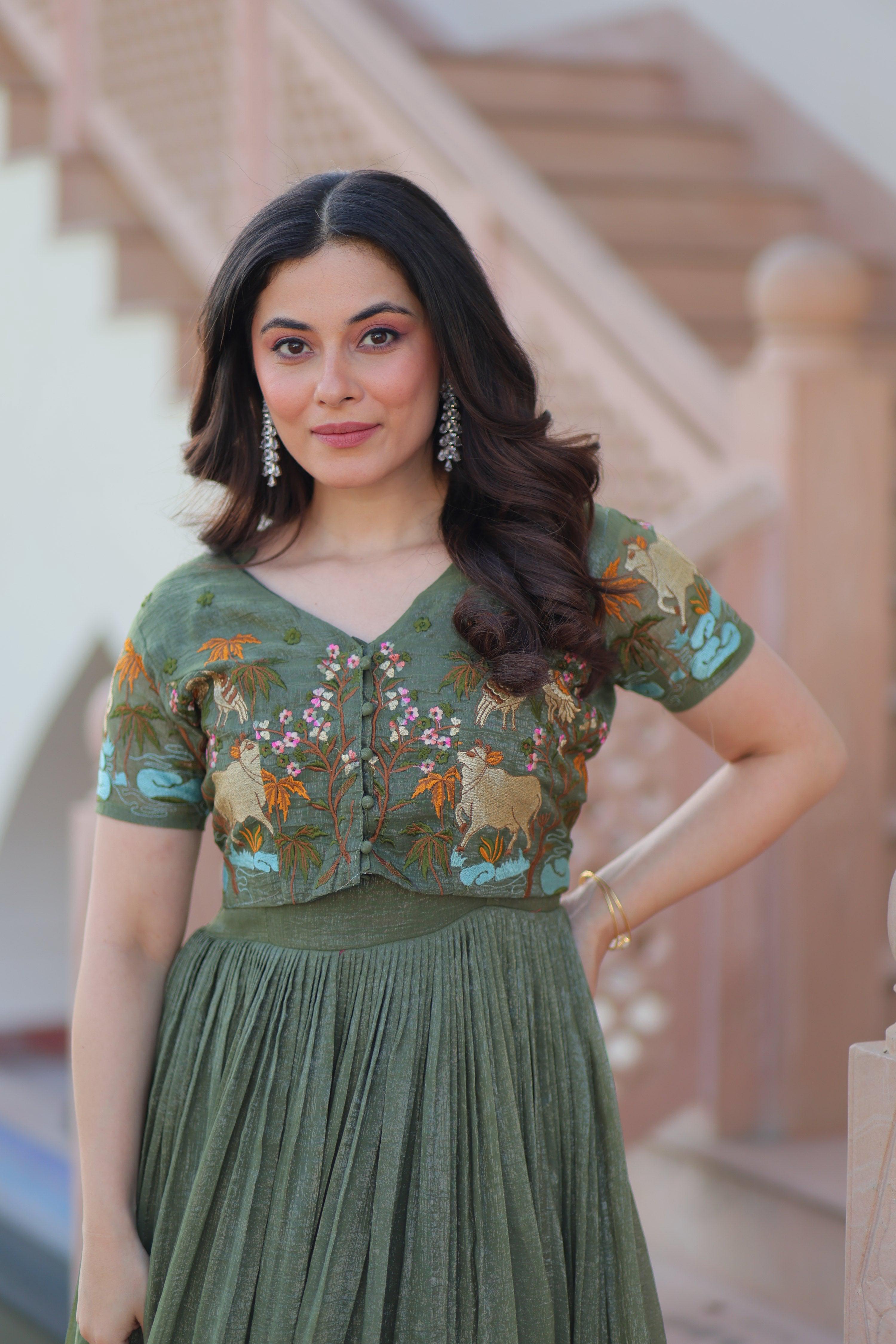 Jyoti Fashion Green Silver Crunchy Designer Anarkali Set with Koti