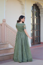 Jyoti Fashion Green Silver Crunchy Designer Anarkali Set with Koti