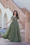 Jyoti Fashion Green Silver Crunchy Designer Anarkali Set with Koti