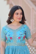 Jyoti Fashion Sky Blue Gold Crush Thread Embroidered Anarkali Set