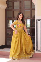 Jyoti Fashion Mustard Gold Crush Thread Embroidered Anarkali Set