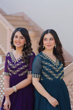 Jyoti Fashion Purple & Rama Faux Blooming Beads Embroidered Combo Anarkali Set