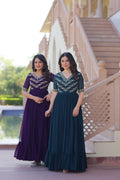 Jyoti Fashion Purple & Rama Faux Blooming Beads Embroidered Combo Anarkali Set