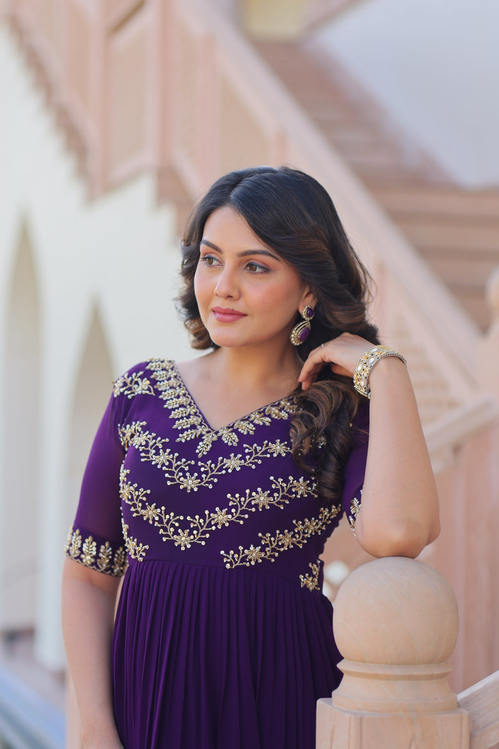 Jyoti Fashion Purple Faux Blooming Beads Embroidered Anarkali Set
