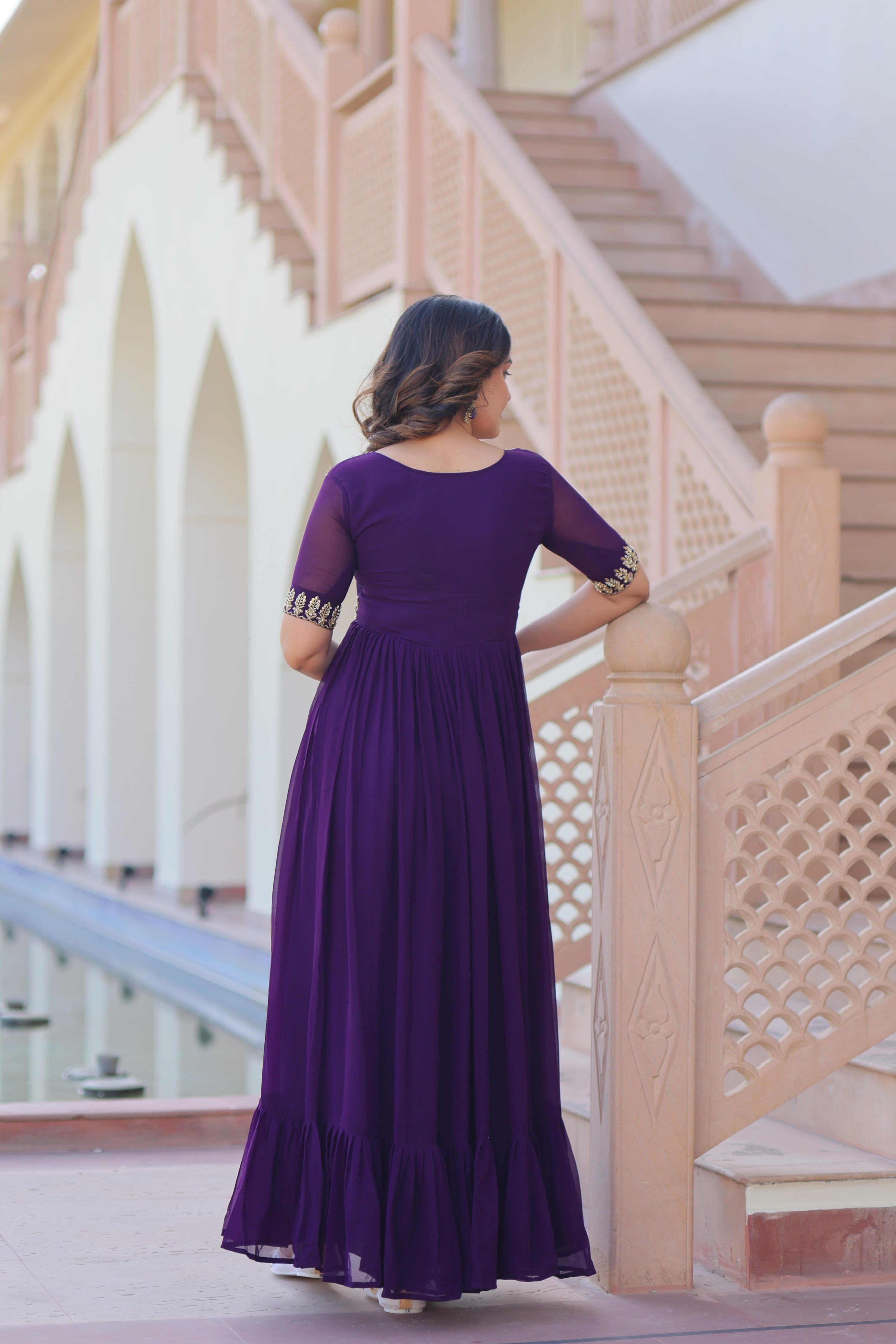 Jyoti Fashion Purple Faux Blooming Beads Embroidered Anarkali Set
