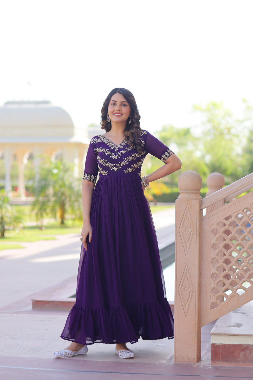 Jyoti Fashion Purple Faux Blooming Beads Embroidered Anarkali Set