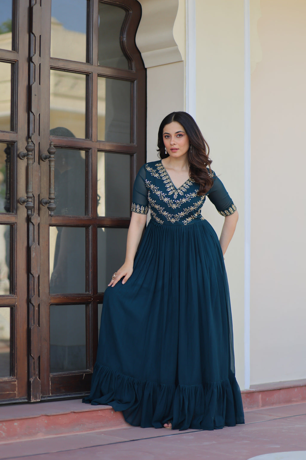 Jyoti Fashion Rama Faux Blooming Beads Embroidered Anarkali Set